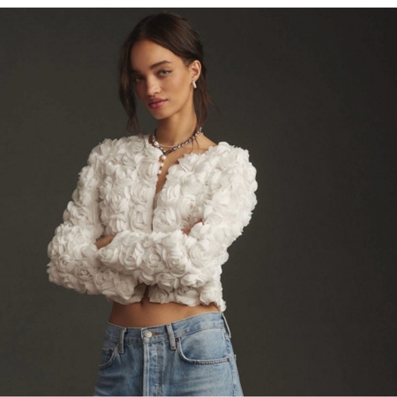 Floral Appliqué Cropped Jacket - Picture 2 of 5